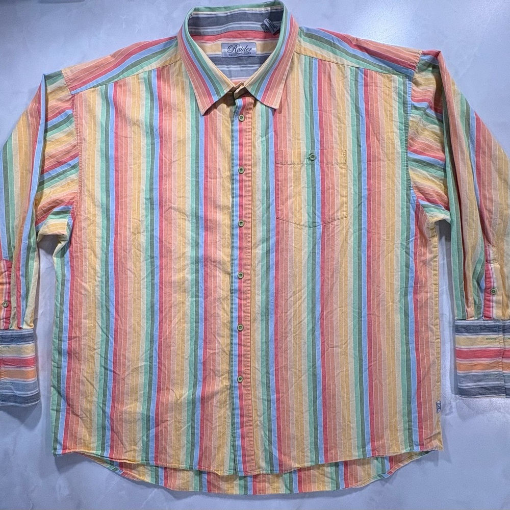 VTG Rainbow Candy Stripe Long Sleeve ButtonUp Men’s 5XL Extended Cuff *READ*